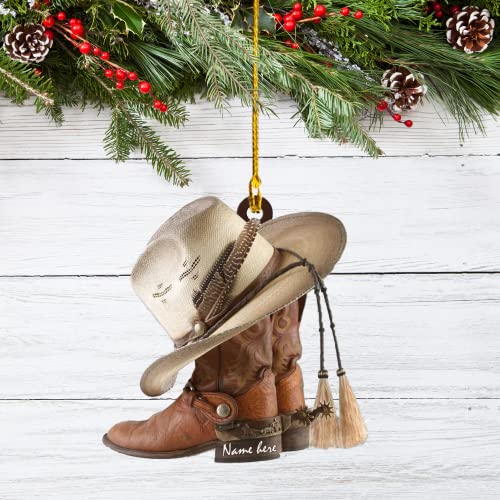 Personalized Cowboy Boots and Hat Christmas Ornament