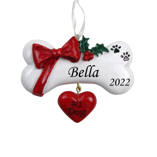 Personalized Dog Bone Ornament with Bow