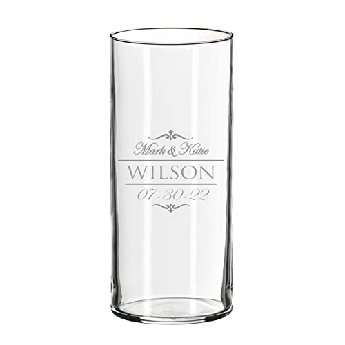 Personalized Glass Flower Vase Table Centerpiece for Wedding - Custom Engraved Couples, Anniversary, Engagement Gift