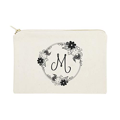 Personalized Monogram Floral Initial M Cosmetic Bag