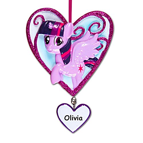 Personalized Officially Licensed My Little Pony Character Twilight Sparkle in Glitter Heart Hanging Christmas Ornament with Your Custom Name