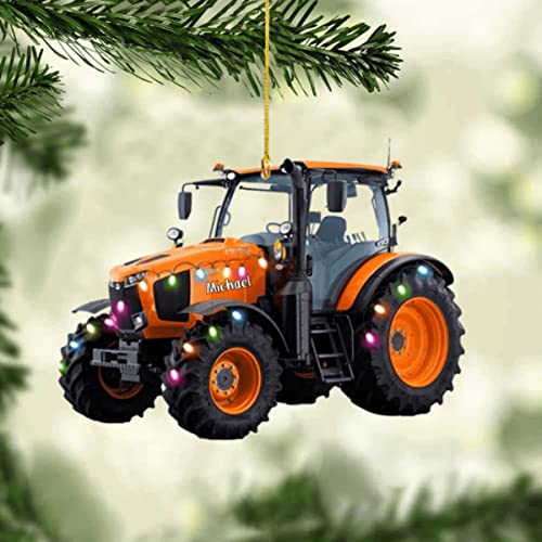 Personalized Orange Tractor Xmas LED Light V2 Ornament
