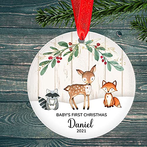 Personalized Woodland Baby Boy Christmas Ornament