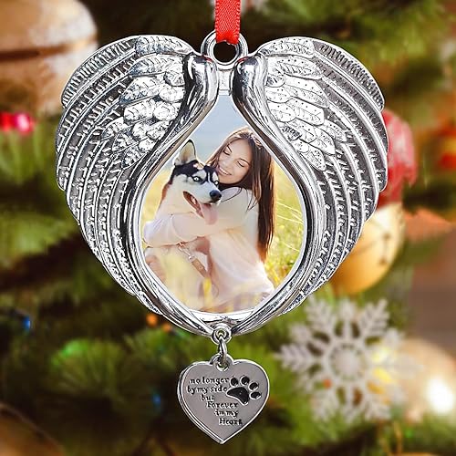 Pet Memorial Christmas Angel Wings Photo Ornaments