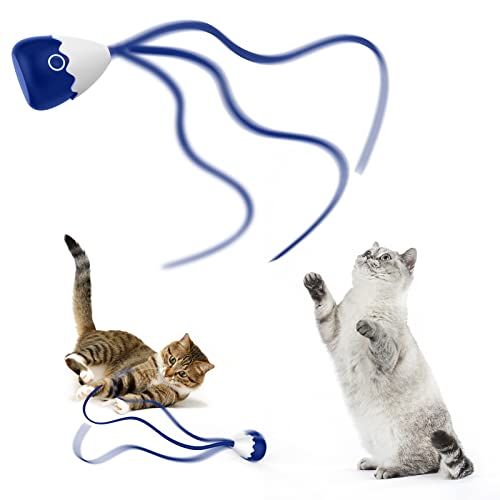 Petcronies Cat Wand Toy, Automatic Silicone Tail Teaser Toy 2 in 1, Electronic Interactive Toy for Indoor Cats, Rechargeable Exercise Toy for Kitten-Navyblue