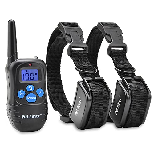 Petrainer PET998DRB2 Dog Training Collar with Remote for 2 Dogs, Rechargeable Waterproof Dog Remote Collar with Beep, Vibration and Static Electronic Dog Collar, 1000 ft Range