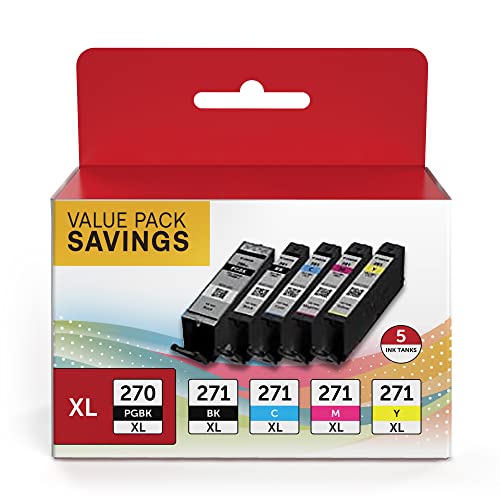 PGI-270XL CLI-271XL 5 Color Value Pack, Compatible for Canon 270 271 Ink Cartridges to use with MG5720 MG5721 MG5722 MG6820 MG6821 MG6822 TS6020 (PGBK, Black, Cyan, Magenta, Yellow)