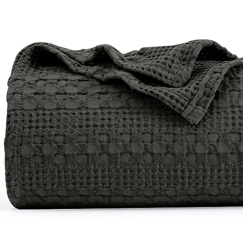 PHF 100% Cotton Waffle Weave Blanket Queen Size - Black