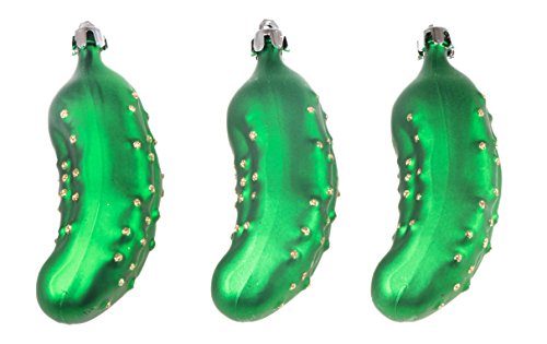 Pickle Christmas Ornament Set by Clever Creations | Metallic Pickles in Green | 3 Pack | Festive Holiday Décor | Lightweight Shatter Resistant | Hangers Included | 1.5" x 4.5"