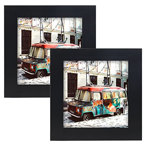 Picture Frames 4x4 Black Nature Solid Wood 2 Pack for Wall Mount and Tabletop Display