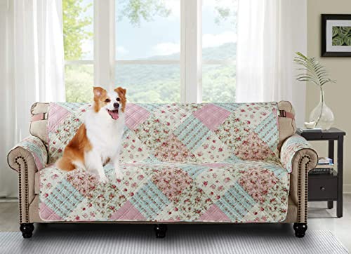 Pink and Green Rose Patchwork Couch Cover
