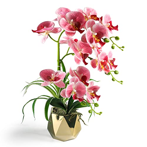 Pink Artificial Orchids in Gold Vase
