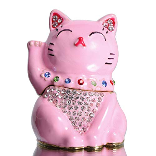 Pink Lucky Cat Figurine Collectible Trinket Box