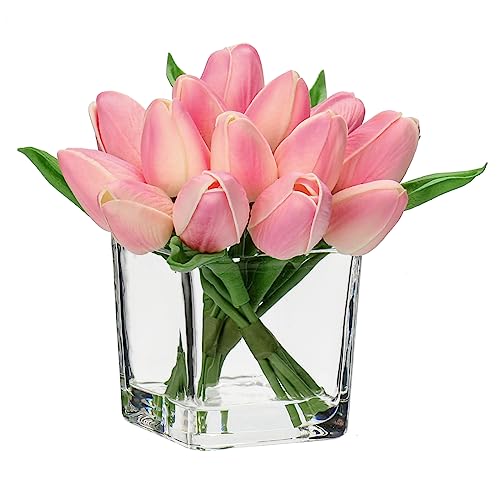 Pink Tulips in Vase with Faux Water