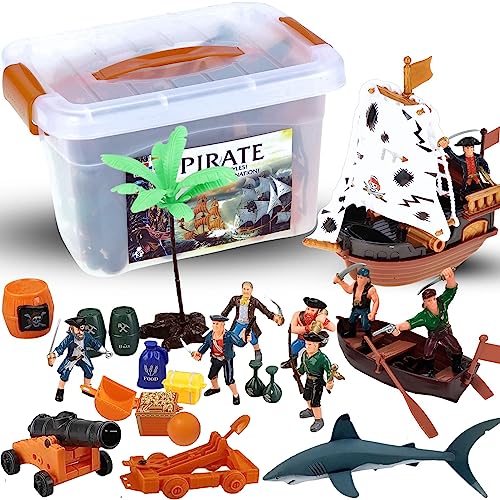 Pirate Action Figures Playset with Ship and Treasure