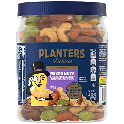 PLANTERS Deluxe Mixed Nuts with Cashews, Almonds, Pecans, Pistachios, Hazelnuts & Sea Salt, 34 oz. Container