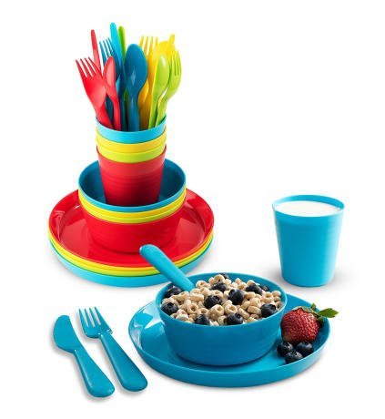 Plaskidy Kids Dinnerware Set - 24 Piece Plastic Childrens Dishes Dinnerware Sets
