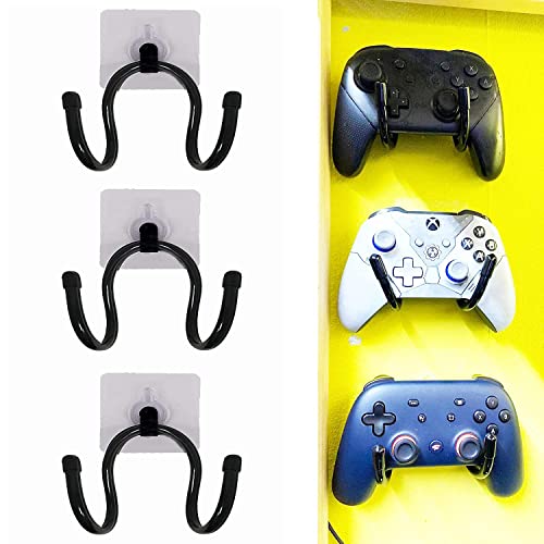 Pmsanzay 3 Pack Universal Self-Adhesive Game Controller Wall Mount Storage Organizer Stand Holder Hanger for Xbox One PS4 Switch Pro Controller,Headphone,Cables,etc - No Drilling, , Stick on