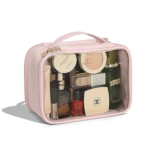 Pocmimut Travel Makeup Bag with Double Layer and Detachable Brush Holder (Pink)