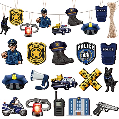 Police Wooden Ornament Christmas Decorations - Set of 60 Pieces