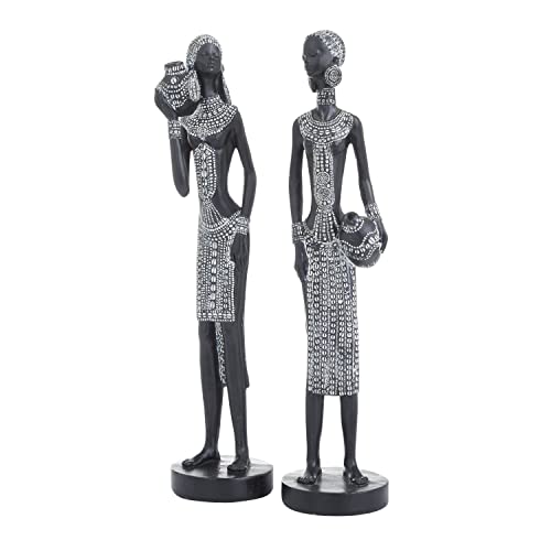 Polystone Woman Standing African Sculpture, Set of 2