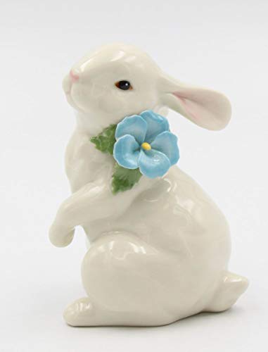 Porcelain Bunny Rabbit with Blue Pansy Flower Figurine