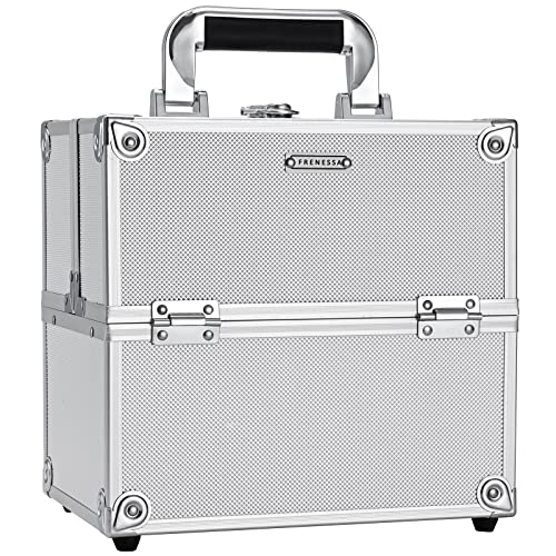 Portable Cosmetic Organizer Case - Elegant Silver Makeup Train Case