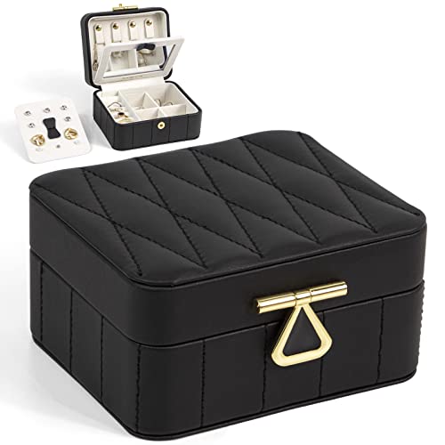 Portable Diamond Quilted Leather Jewelry Organizer Box