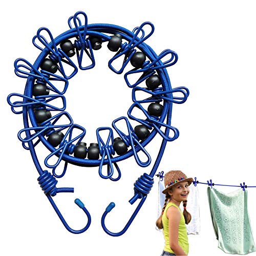 Portable Drying Rack Clothesline with 12 Clothespins (Blue)