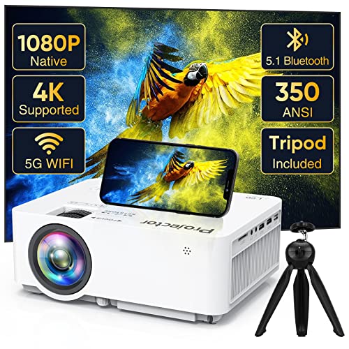  Mini Projector with 5G WiFi and Bluetooth 5.1, YABER 2023  Upgraded Movie Projector 1080P and 4K Supported, Mini Ourdoor Portable  Projector with Tripod and Bag, Compatible with HDMI, USB, VGA, AV 