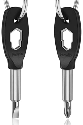 Portable Keychain Screwdriver Tool Set - 6-in-1, Flathead and Phillips Bit, Hex Socket Wrench