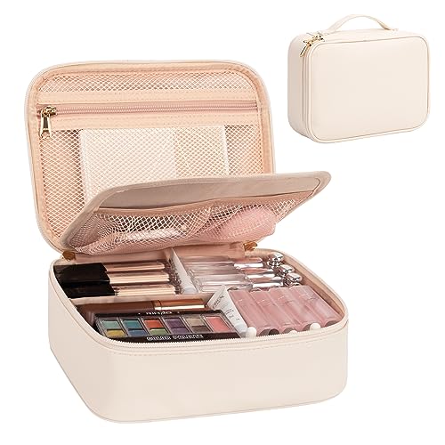 Portable Makeup Organizer Bag with Divider and Brushes Compartments