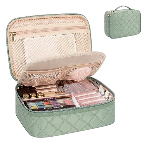 Portable Makeup Organizer Bag with Divider - Nylon Green