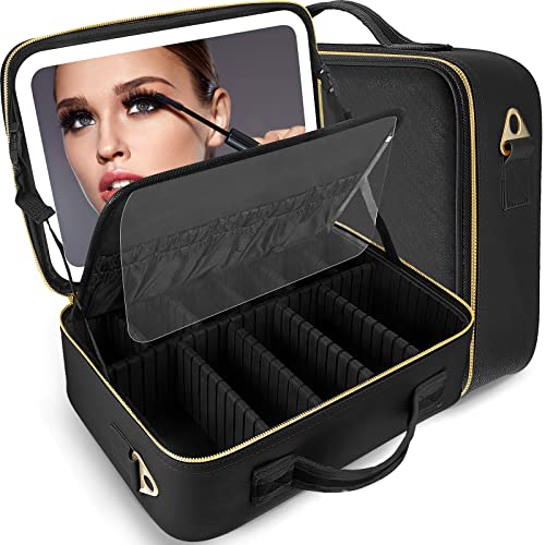Portable Makeup Train Case with Lighted Mirror