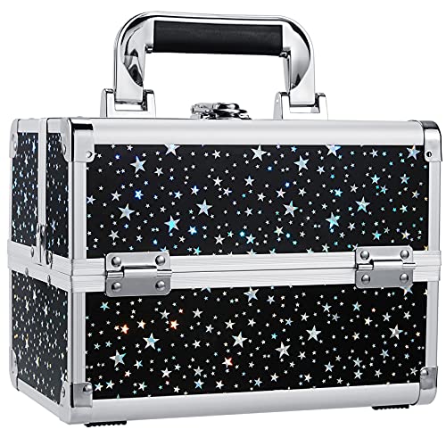 Portable Makeup Train Case with Mirror - Black Star