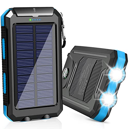 Portable Solar Charger Power Bank with 2 USB/LED Flashlights