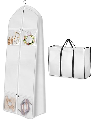 Portable Wedding Dress Garment Bag with Tote - White