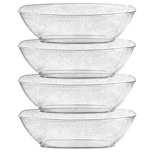 Posh Setting Disposable Oval Serving Bowls, Silver Glitter Plastic Serving Bowls