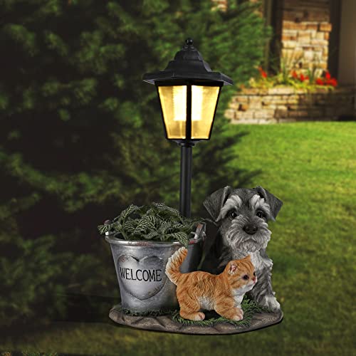 POTEY Solar Sculptures & Statues Outdoor with Solar Lights and Flowerpot