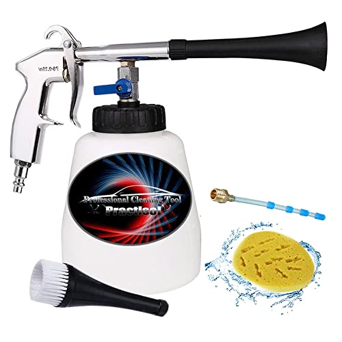 Practisol Car Cleaning Gun High Pressure Car Interior Cleaning Tool Auto Detailing Kit Supplies with 1L Foam Bottle & Cleaning Brush Air Blow Gun Essential Car Detailing Tools (US 1/4'' Male Plug)