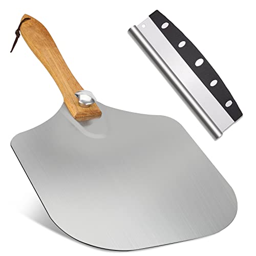 Premium Aluminum Pizza Peel with Foldable Handle and Pizza Cutter