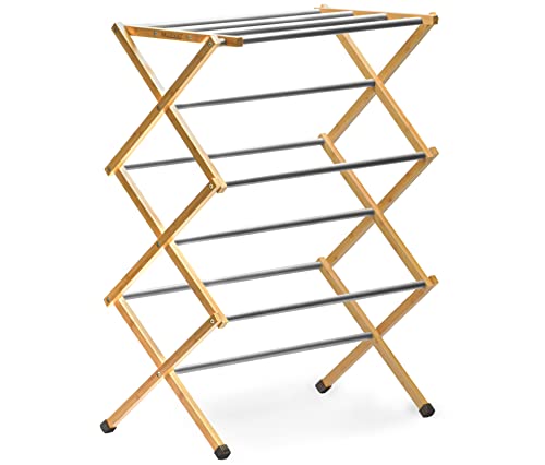 Premium Bamboo Folding Drying Rack with Steel Bars