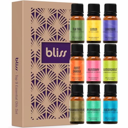 Premium Essential Oil Set, 9 Natural Scents for Aromatherapy, Diffusers, and More