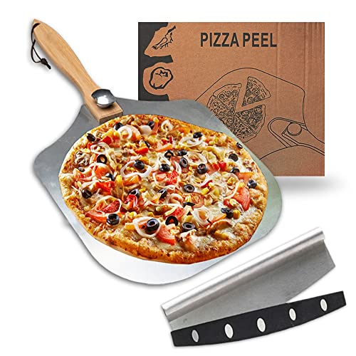 Premium Pizza Peel: Aluminum Metal Pizza Paddle with Cutter