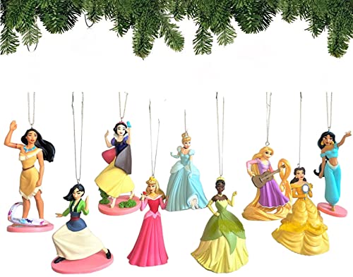 Princess Ornament Set - Belle, Aurora, Jasmine, Mulan, Cinderella, Tiana, Snow White, Pocahontas
