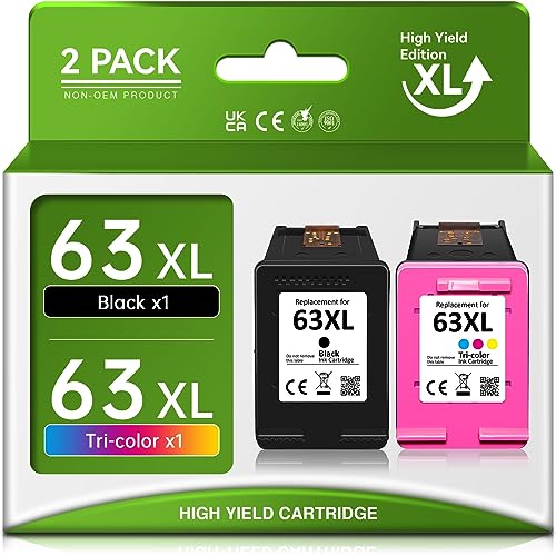 Printer Ink 63 for HP 63XL Ink Cartridge Combo Pack Black & Color