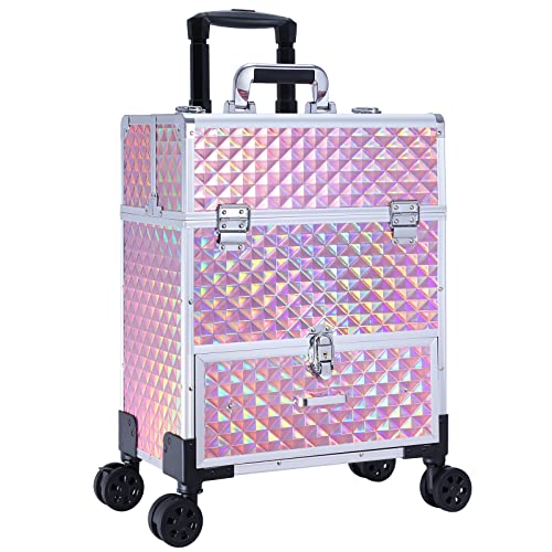 Professional Rolling Makeup Case with Drawer for Beauty Professionals