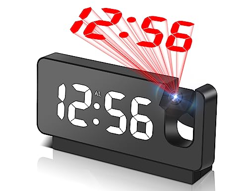 Projection Alarm Clocks for Bedrooms,LED Digital Clock with 180° Rotatable Projector on Ceiling Wall,Snooze Model,12/24H,2-Level Brightness Indoor Temperature for Heavy Sleepers Adults
