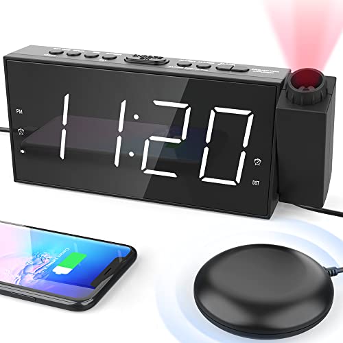 Projection Digital Alarm Clock with Bed Shaker