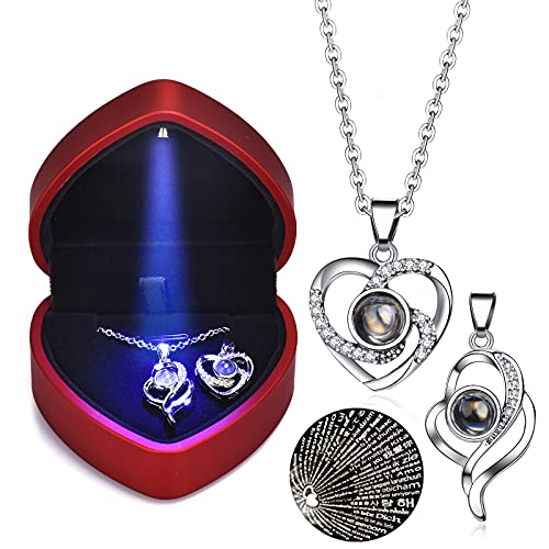 Projection Heart Pendant Necklace with LED Light Gift Box